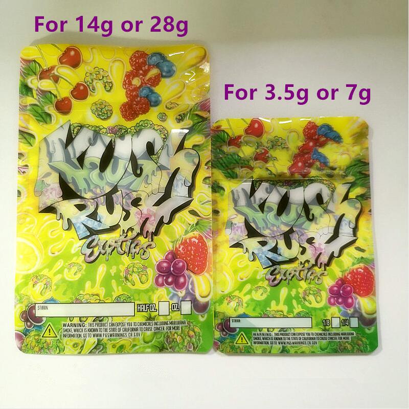 3.5g 7g Kush Rush exotics Bags resealable zipper seal for freshness Childproof flowers packing 14g 28g mylar bags KUSH RUSH mylar bags
3.5g 7g Kush Rush exotics Bags resealable zipper seal for freshness Childproof flowers packing 14g 28g mylar bags KUSH RUSH mylar bags