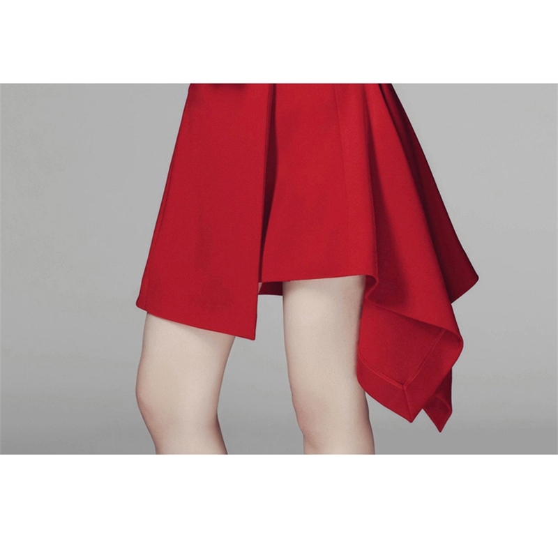 Fashion Summer Women Sleeveless Notched Collar irregular Party Red Dress Office OL Business casual Slim Formal 210519