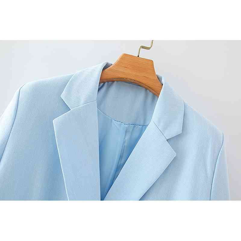 elegant women blue solid blazer jackets fashion ladies double breasted suits casual female notched collar girls 210430
