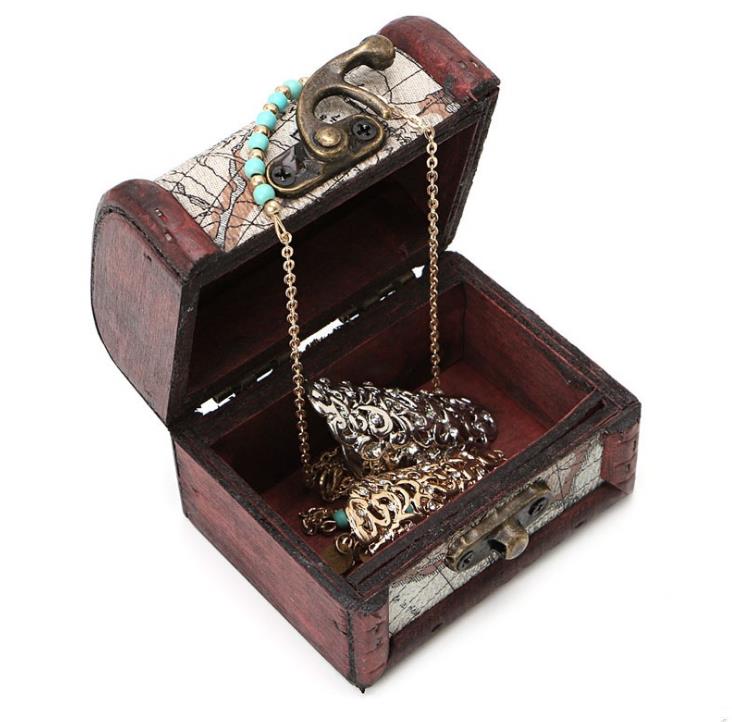 Vintage Jewelry Box Mini Wood World Map Pattern Metal Container Organizer Storage Case Handmade Wooden Small Boxes SN5403