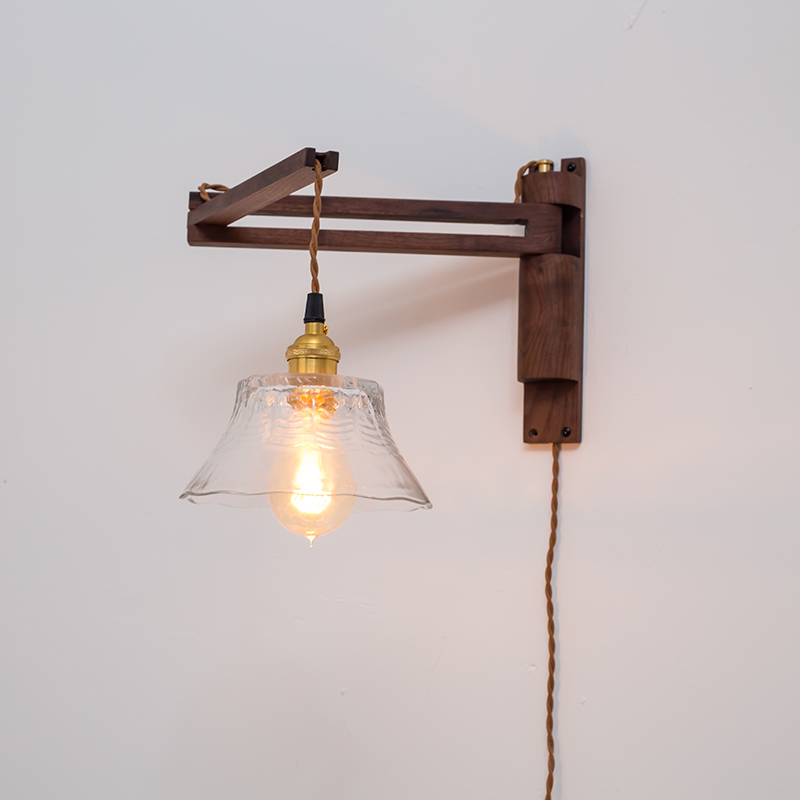 Black Walnut Vintage Japanese Wall Lamp Bedroom Corridor Study Retractable Mirror Front Light