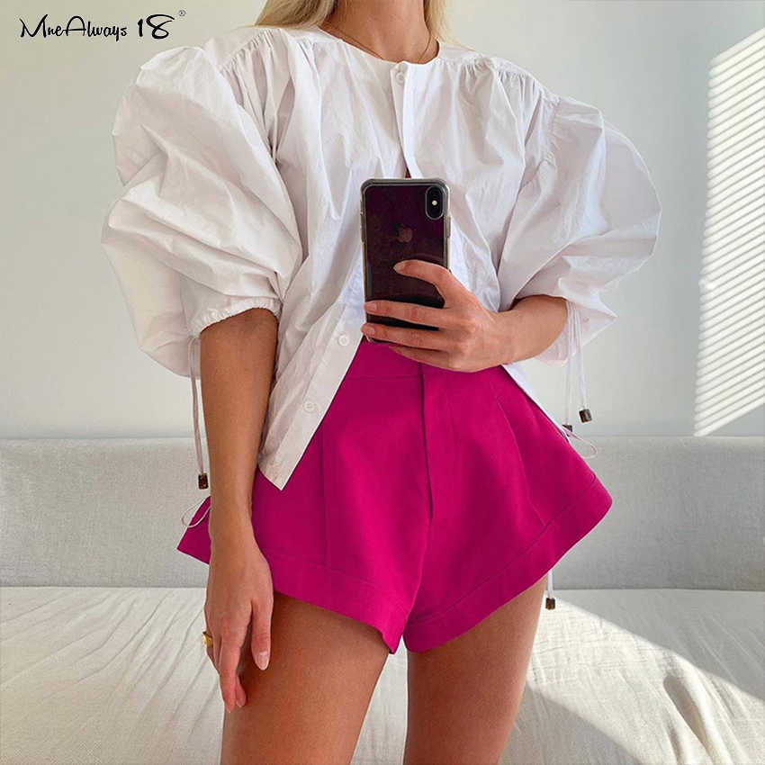 Mnealways18 Pink Mini Shorts Sexy High Waisted Summer Women's Shorts Chic Casual Female Wide Leg Shorts Streetwear 210611