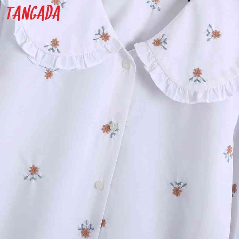 Women Retro Embroidery Romantic Blouse Oversize Collar Chic Female Shirt Tops BE442 210416