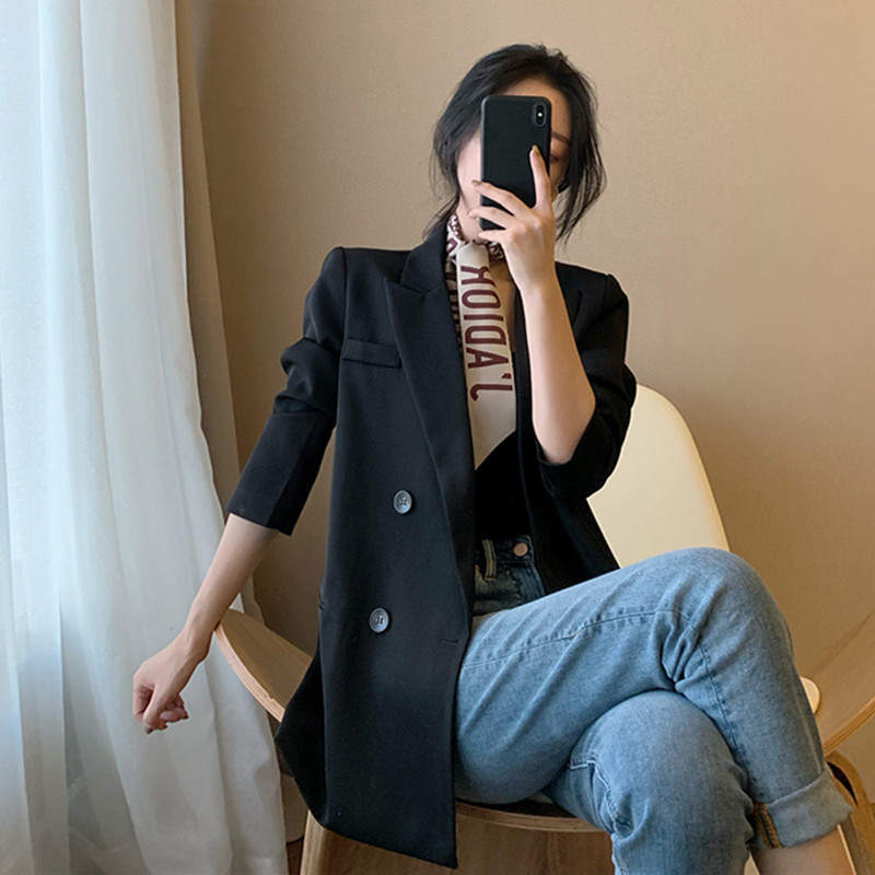 Women Blazer Spring Casual double breast Pockets Jackets Female Retro Suits Coat Feminino blazers 210524