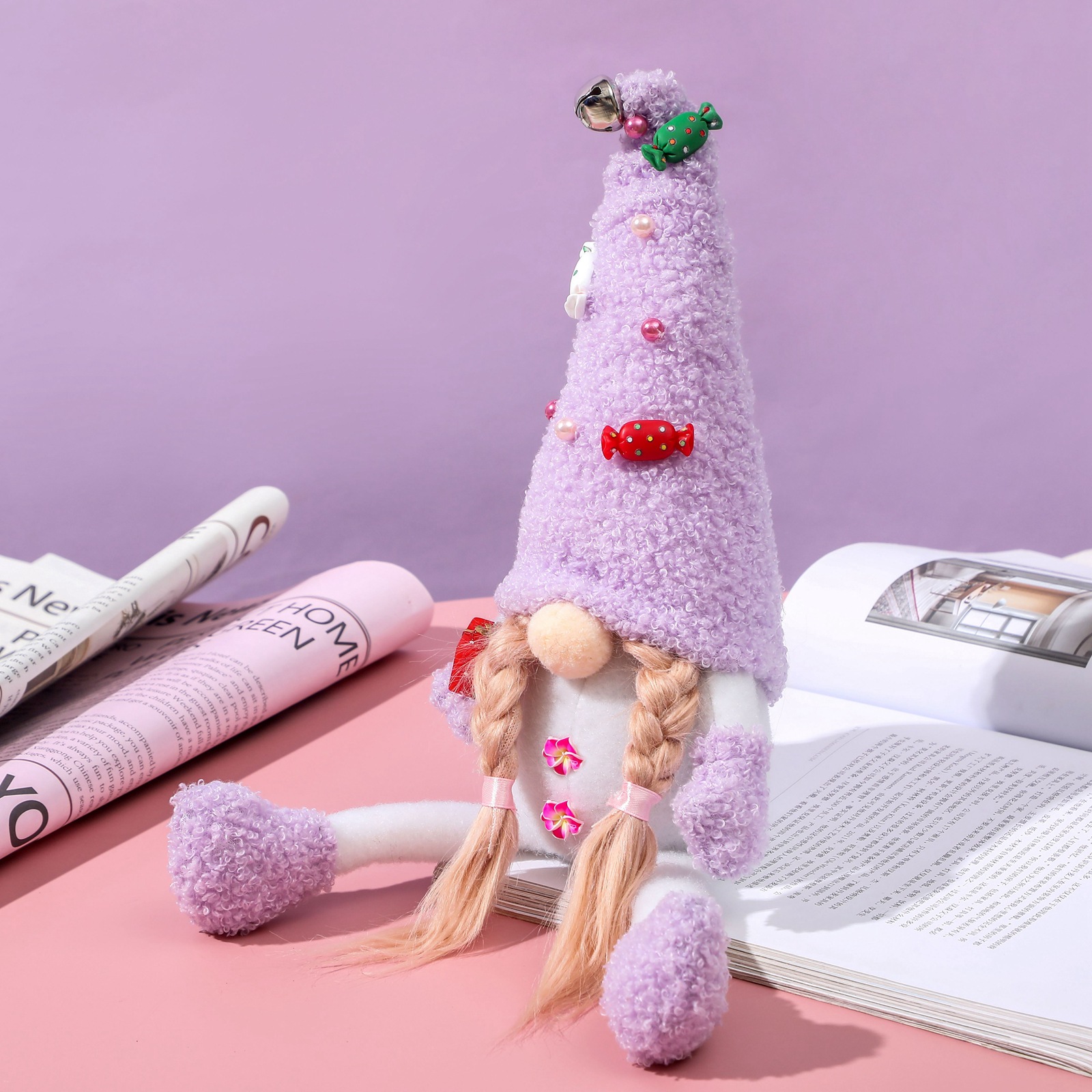 Stock Lovely Stuffed Plush Toy Purple Gnome Handmade Swedish Tomte Figurines Dolls Home Tabletop Ornaments FY3468