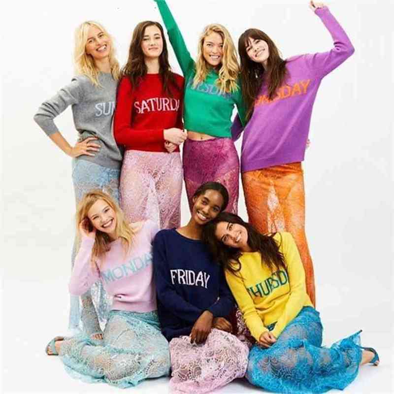Autumn Winter Women Sweater est Fashion Day Of The Week Brand Designer Knitted Warm Pullover 210519, Yellow
Autumn Winter Women Sweater est Fashion Day Of The Week Brand Designer Knitted Warm Pullover 210519, Yellow