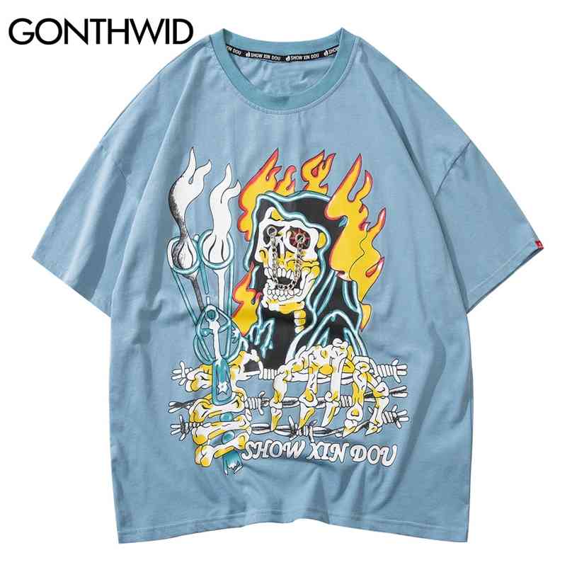Hip Hop Tshirts Streetwear Fire Flame Skull Punk Rock Gothic Tees Shirts Men Harajuku Hipster Short Sleeve Cotton Tops 210602, Blue
Hip Hop Tshirts Streetwear Fire Flame Skull Punk Rock Gothic Tees Shirts Men Harajuku Hipster Short Sleeve Cotton Tops 210602, Blue