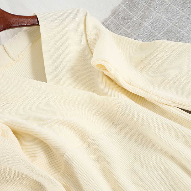 DEAT Autumn Winter Arrivals Solid Color Knitted Long Sleeve V-neck High Waist Fashion Women Buttocks Mini Dress MZ924 210709