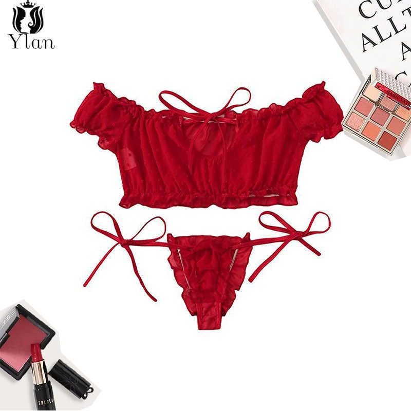 New Girl039s Sweet Sexy Bra set Short Sleeve Off Shoulder Lace Underwear Bikini Suit Ruffles Erotic Lingerie Women039s I74811966741674