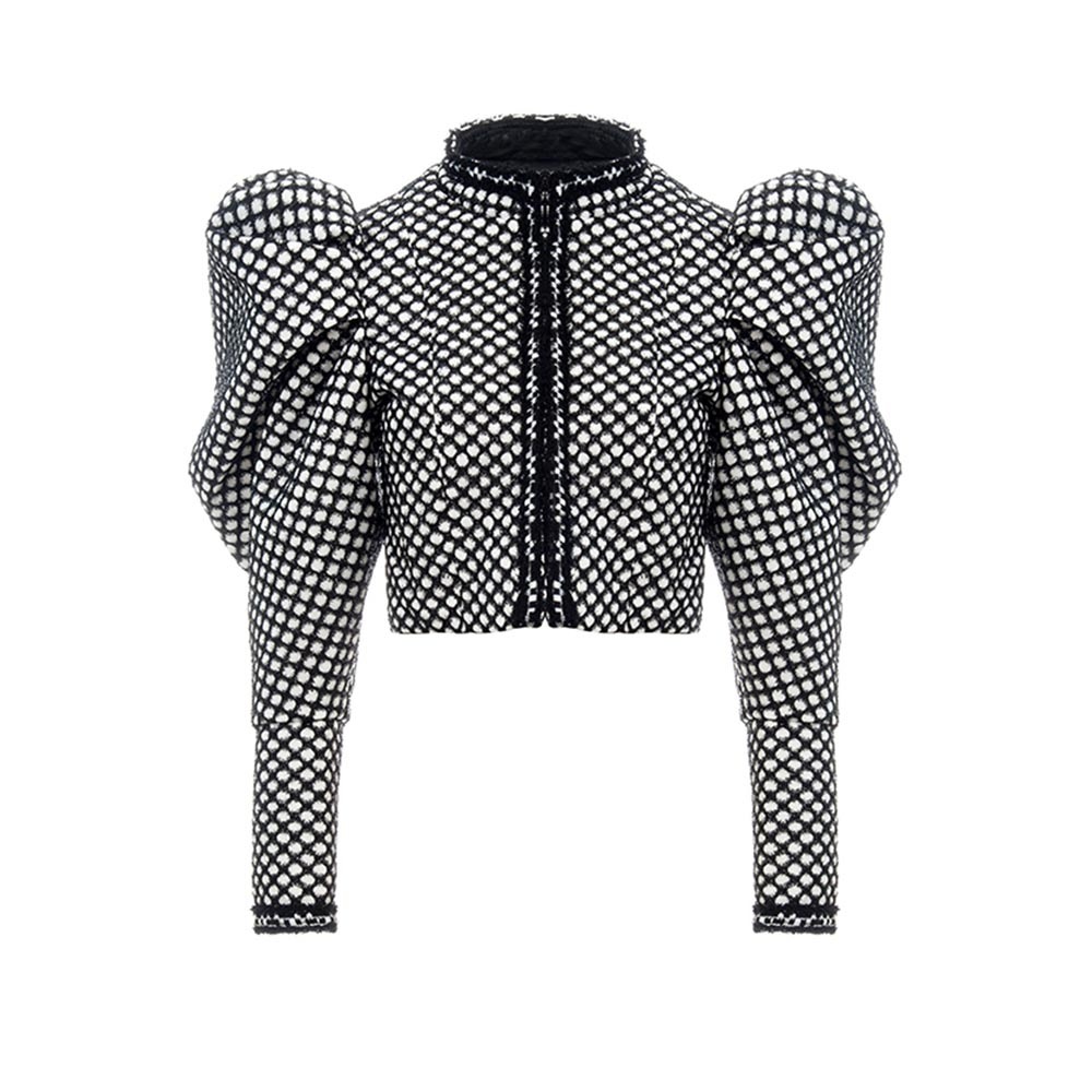 Autumn Fashion Women Clothes Runway Styles High Quality Female Vestido Puff Sleeves Plaid Short Jacket Slim 210524