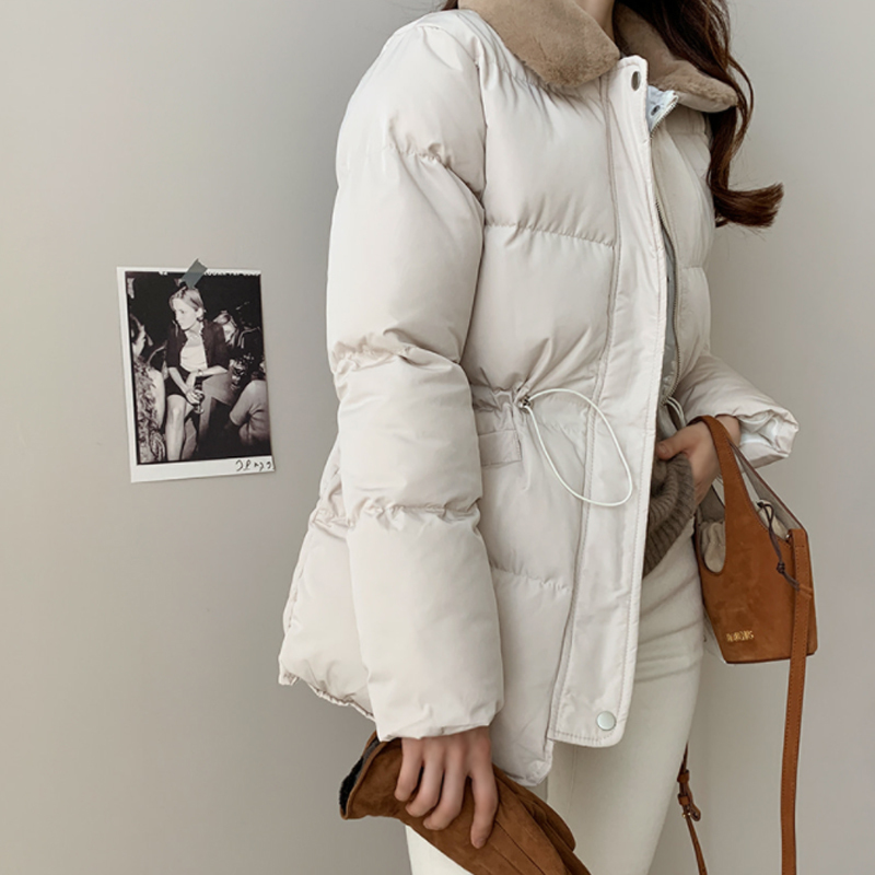 Winter Coat Women OL Formal Fur Collar Loose Casual Solid Bread Clothes Warm Cotton Padded Jacket Outwear Parkas 210421