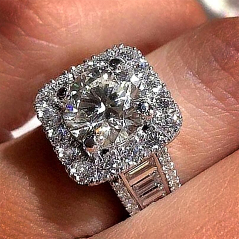Choucong Unique Brand Wedding Rings Luxury Jewelry 925 Sterling Silver Fill Round Cut White Topaz CZ Diamond Gemstones Eternity Women Engagement Band 