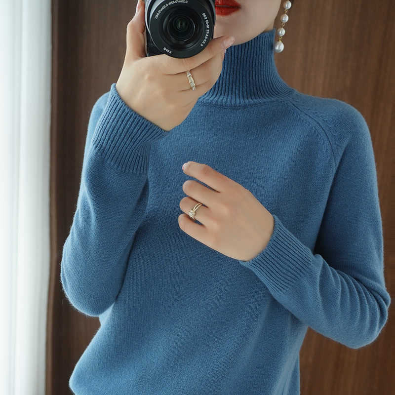 Winter Solid Color Cashmere Women's Sweaters Turtleneck Pullover Knitted Sweater Women Bottoming Net Red All-Match Sweates 211011Z