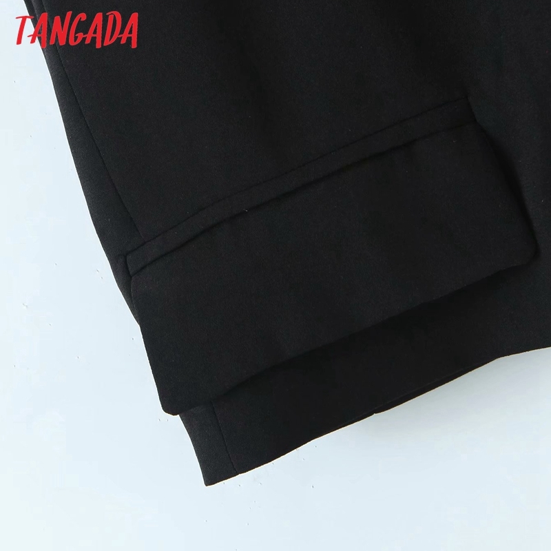 Women Black Double Breasted Crop Vest Jacket Ladies Wear Casual Suit Waistcoat Pockets Outwear Tops QD03 210416
