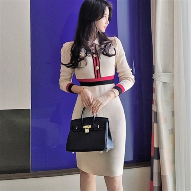 Spring Women's Elegant Ladies Knitted Striped Patchwork Lapel Temperament Vintage Sweater A-line Party Dress 210519, White
Spring Women's Elegant Ladies Knitted Striped Patchwork Lapel Temperament Vintage Sweater A-line Party Dress 210519, White