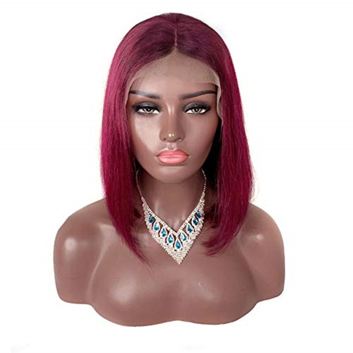 13x4 Straight Burgundy Bob blunt cut Lace Front Wig 99J Human Hair Wigs Brazilian Pre plucked 150% Density Remy diva1
