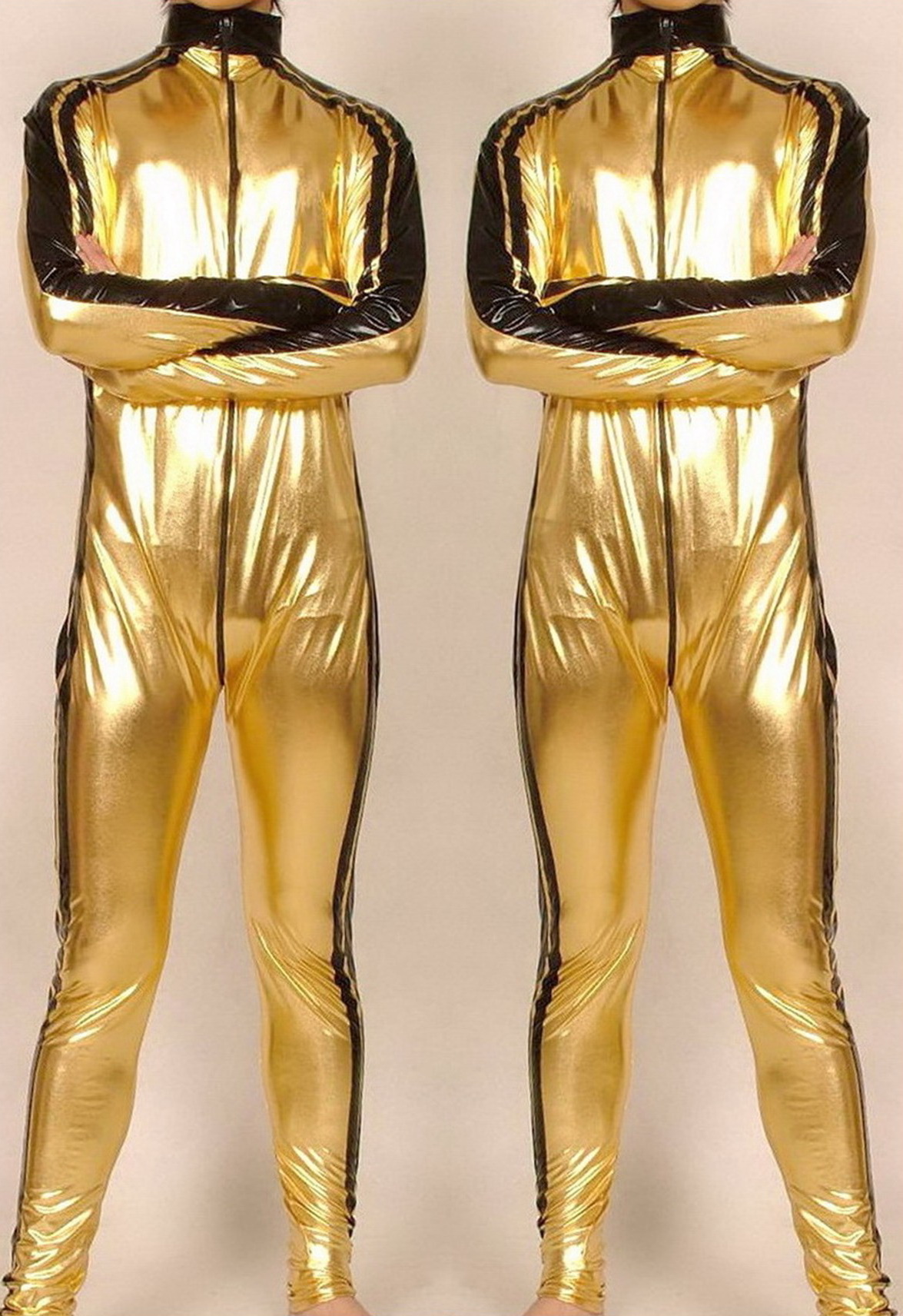 Gold/Black Shiny Lycra Metallic Catsuit Costume With Front Long Zipper Unisex Sexy Body Suit Costumes Outfit Halloween Party Fancy Dress Cosplay Bodysuit P258
Gold/Black Shiny Lycra Metallic Catsuit Costume With Front Long Zipper Unisex Sexy Body Suit Costumes Outfit Halloween Party Fancy Dress Cosplay Bodysuit P258
