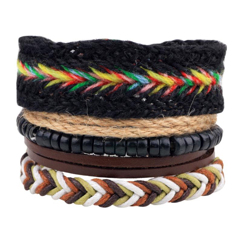 Charm Bracelets 4pcs/set Hippie Punk Brown Leather Deep Blue Wooden Beads Beige Black Cotton Cord Macrame Braiding Layers For Man
Charm Bracelets 4pcs/set Hippie Punk Brown Leather Deep Blue Wooden Beads Beige Black Cotton Cord Macrame Braiding Layers For Man