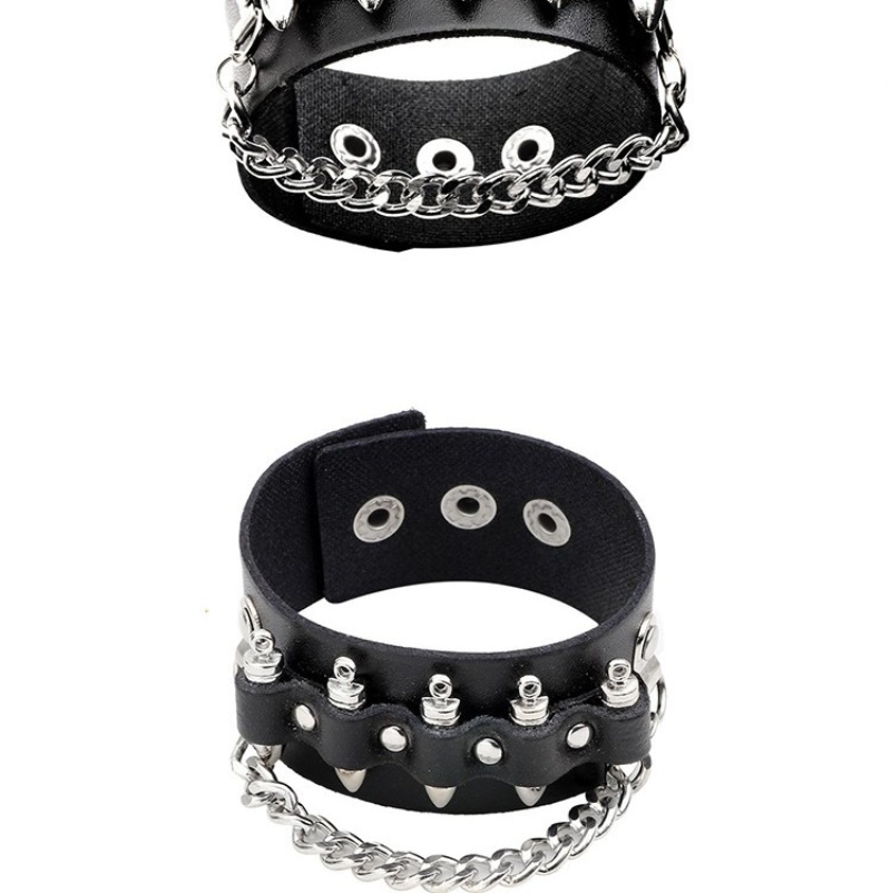 Popular Hip Hop Rap Singer Style Alloy Bullet Charm Bracelet Wide Black Brown Leather Bracelets for Men Gift