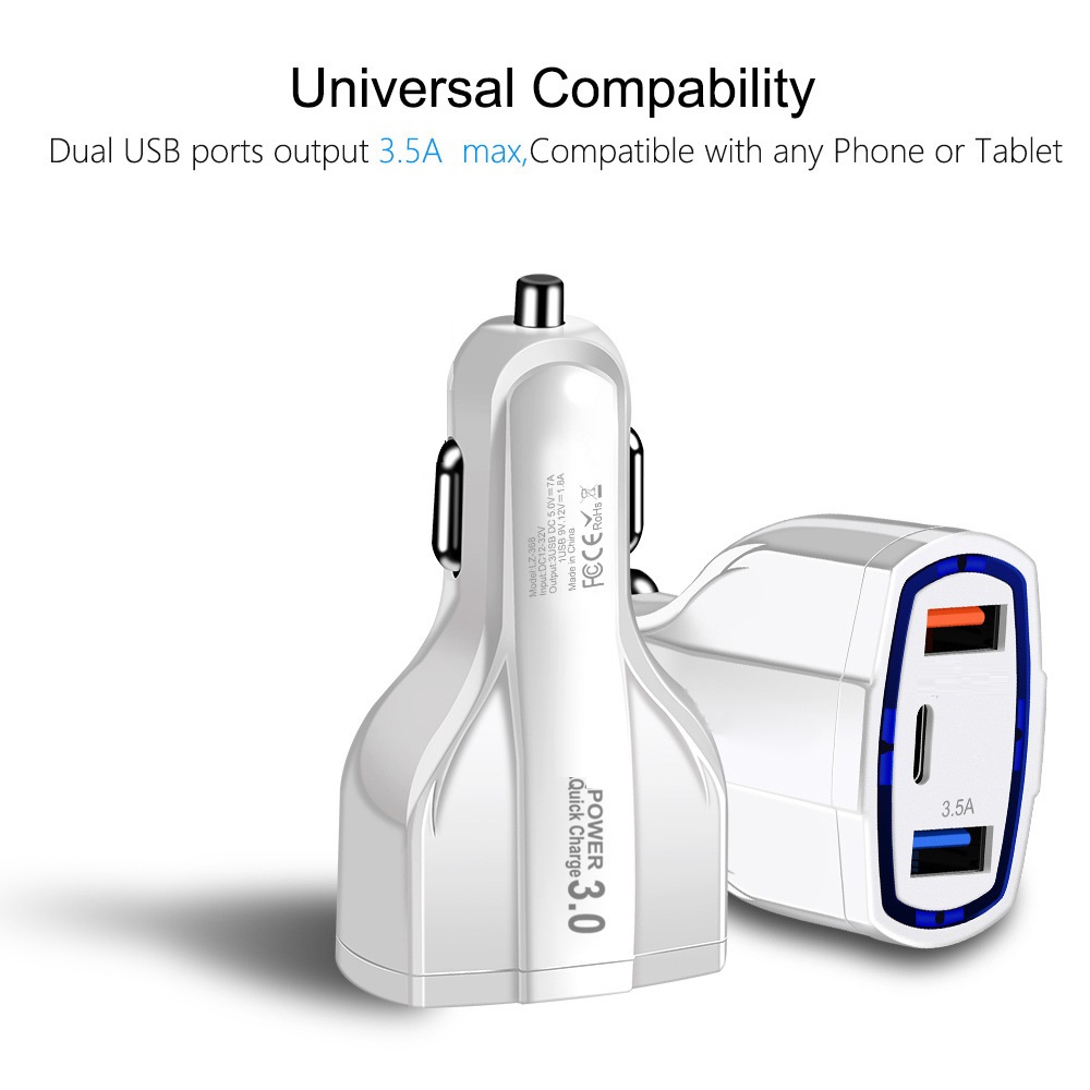 Fast Quick Charging PD Type C 7A QC3.0 3Ports Car Charger vehicle Auto Power Adapters Chargers For Ipad Iphone 14 15 Huawei Tablet PC Android phone pc