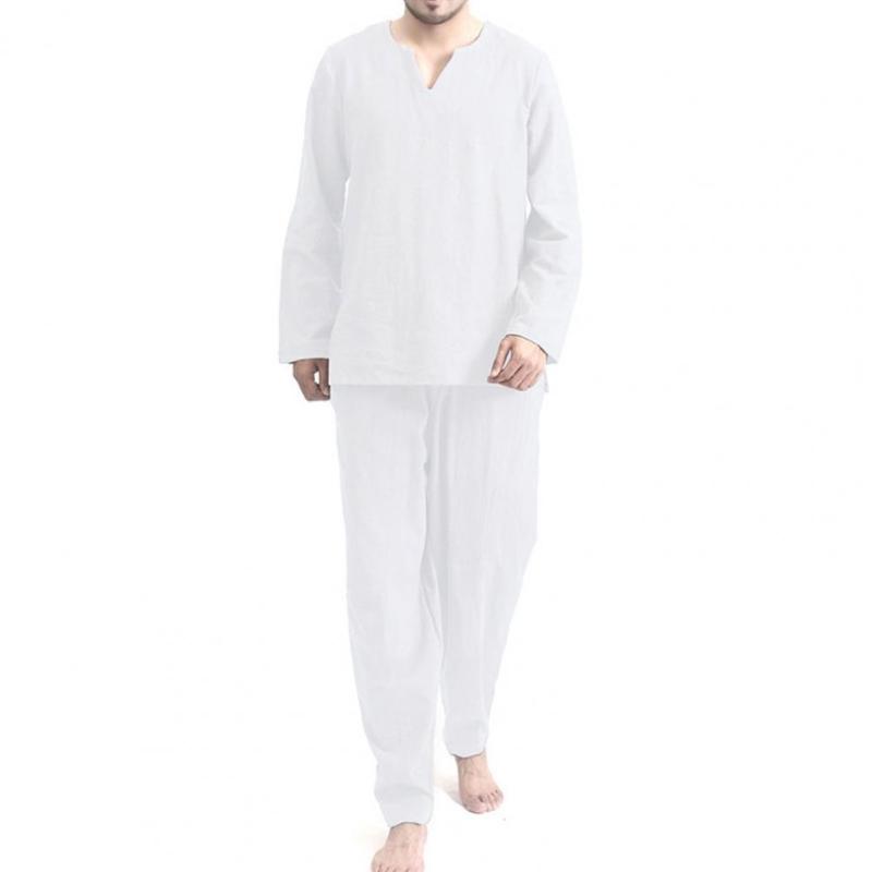 Sleepwear Plus Men's Size Men Pajama Set Solid Color Autumn Winter Long Sleeve Tops Loose V Neck Casual Male Pajamas Suit Sl