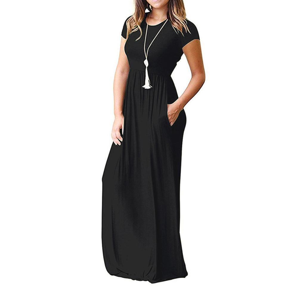 GULE Women's Short Sleeve Solid Maxi Long Dresses with Pockets 210409