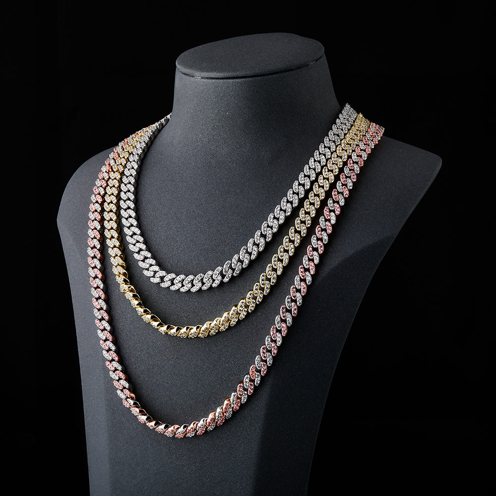 New Fashion Miami Cuban Link Chain Necklace Full Iced Out Cubic Zirconia Necklaces Hip Hop Rapper Rock Jewelry Chains Collar Kalung Choker Gifts for M