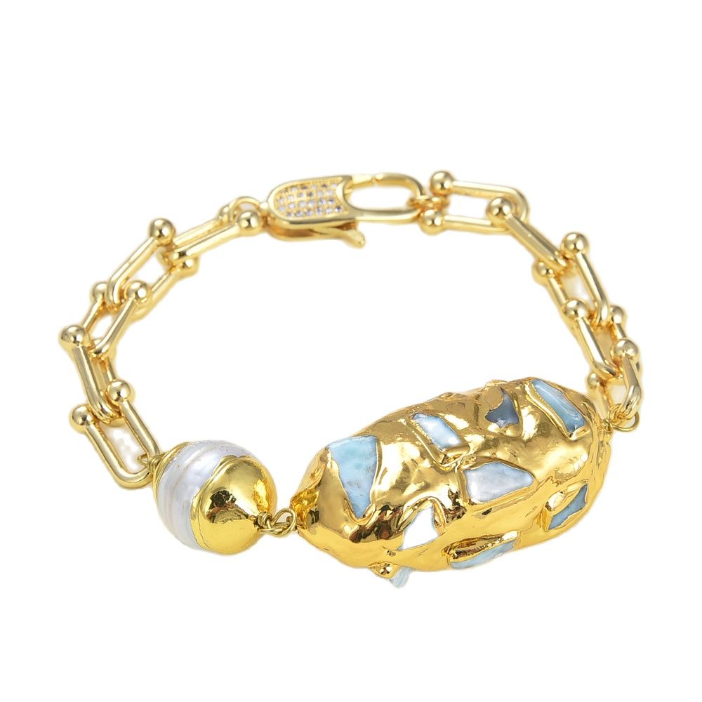GuaiGuai Jewelry Natural White Pearl Blue Larimar Rough Gold Plated Chain Olive shape Bracelet 8" CZ Clasp Handmade For Women Real Lady Fashion Jewellry
GuaiGuai Jewelry Natural White Pearl Blue Larimar Rough Gold Plated Chain Olive shape Bracelet 8" CZ Clasp Handmade For Women Real Lady Fashion Jewellry