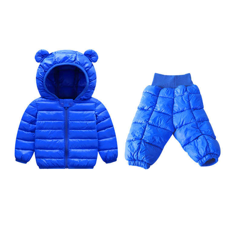 2Pcs/set Boys Girls Down Jacket Winter Hooded Children's Clothing Outerwear Snowsuit Clothes Doudoune Fille Girls Clothing Set Y0909