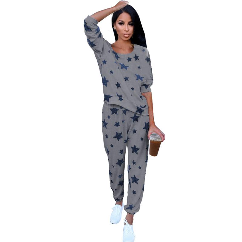 Fashion Women's Pajamas Suit Spring Thin Star Printed Long Sleeve Cute Sleepwear Casual Homewear Female Pyjamas 2-Piece Sets Tracksuits