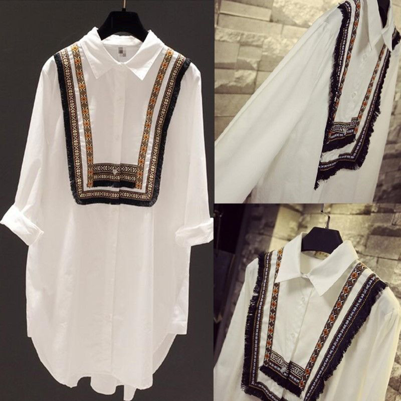 Plus Size Spring Fashion Women Shirts Patchwork Loose Casual Long Blouses Cotton Female long sleeve White Shirt Ladies Tops D377 210512