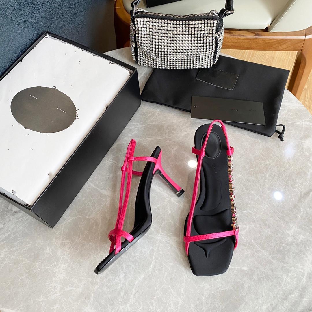 2022 Satin platform high heel sandals crystal embellished rhinestone dinner shoes stiletto heel slippers ladies