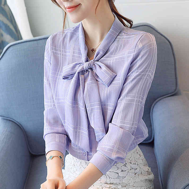 arrived spring blouse Women Long-sleeved female chiffon clothing office lady fashion loose bottoming tops D398 30 210506