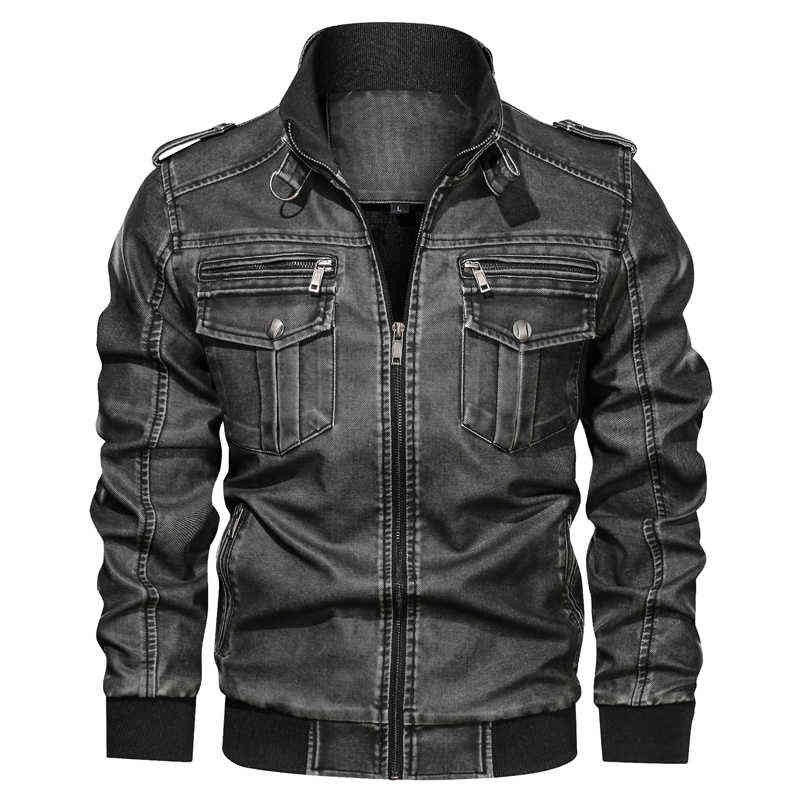 Mens Leather Jacket Winter Coat Street Fashion Casual Wear Drsigned Large zipper pocket Jacket Motorcycle Jackets For Men 211119