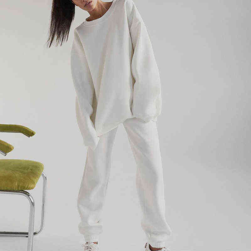 Fleece Women's Long Sleeve Tracksuit Sets Autumn Solid Hoodies Joggers Sportpants Suits Female Casual Sport 2 Piece Set 211116