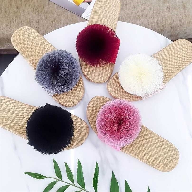 Women Slippers Summer Cute Sweet Flat Pompom Hemp Females Furry Indoor Casual Footwear Fashion Home Slides 211110, Bk
Women Slippers Summer Cute Sweet Flat Pompom Hemp Females Furry Indoor Casual Footwear Fashion Home Slides 211110, Bk