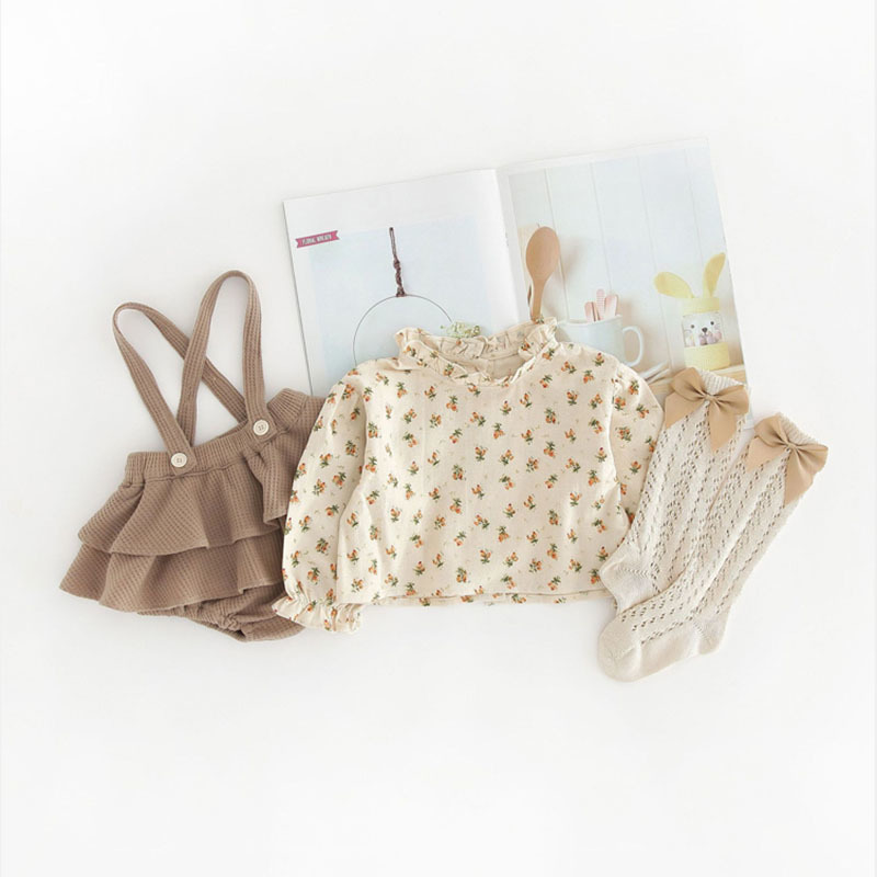 2Pcs Vintage Baby Girl Clothes Set Summer Cotton Girls Floral Blouse Shirt Romper Dress Spring Newborn Baby Girl Clothes Outfits Z220301