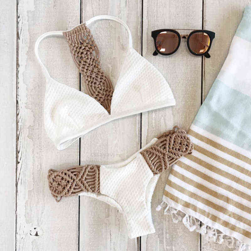 Women Bikini Sets Knitted Summer Khaki Halter Swimwear Push-up Low Waist Bra Bathing Suit Swimsuit Hollow Out Beachwear, White;black
Women Bikini Sets Knitted Summer Khaki Halter Swimwear Push-up Low Waist Bra Bathing Suit Swimsuit Hollow Out Beachwear, White;black