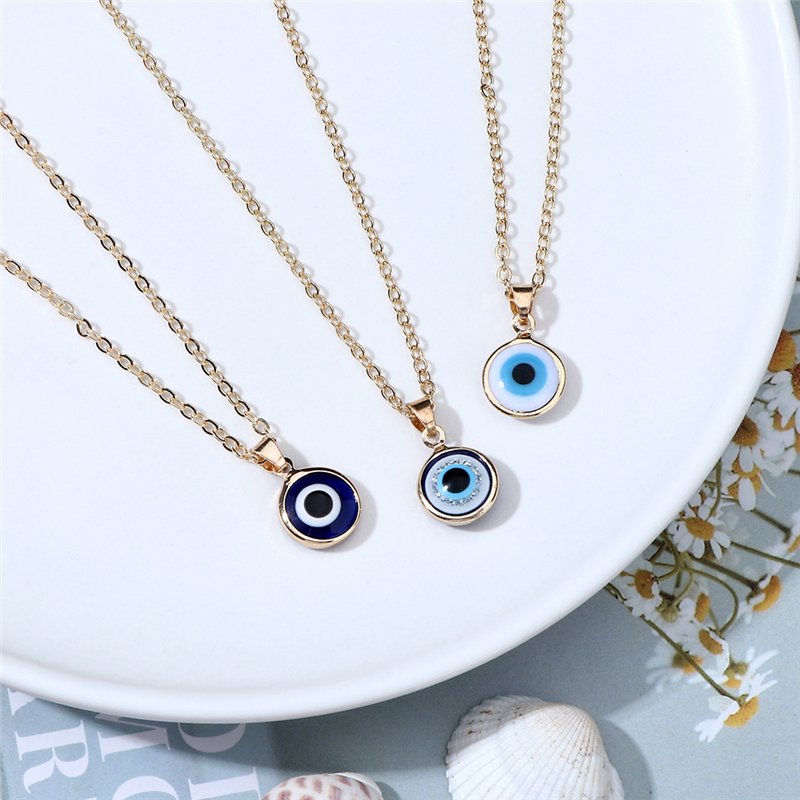 Blue Evil Eye Choker Necklaces Round Pendant Clavicle Necklace Silver Gold Disc Lucky Charm Jewelry Fashion Design Turkish Devil Eyes Birthday Gifts f