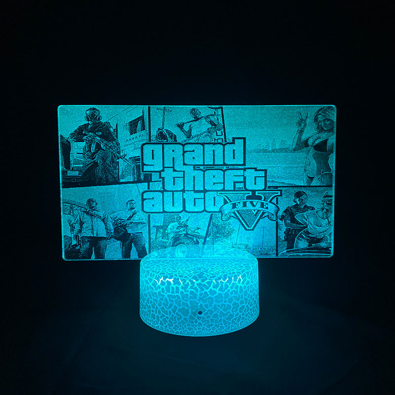 LED Picture Night Light 3D Lamp Alarm Clock Base Grand Theft Auto V Atmosphere Nightlight Remote Control Gift for Game Fans