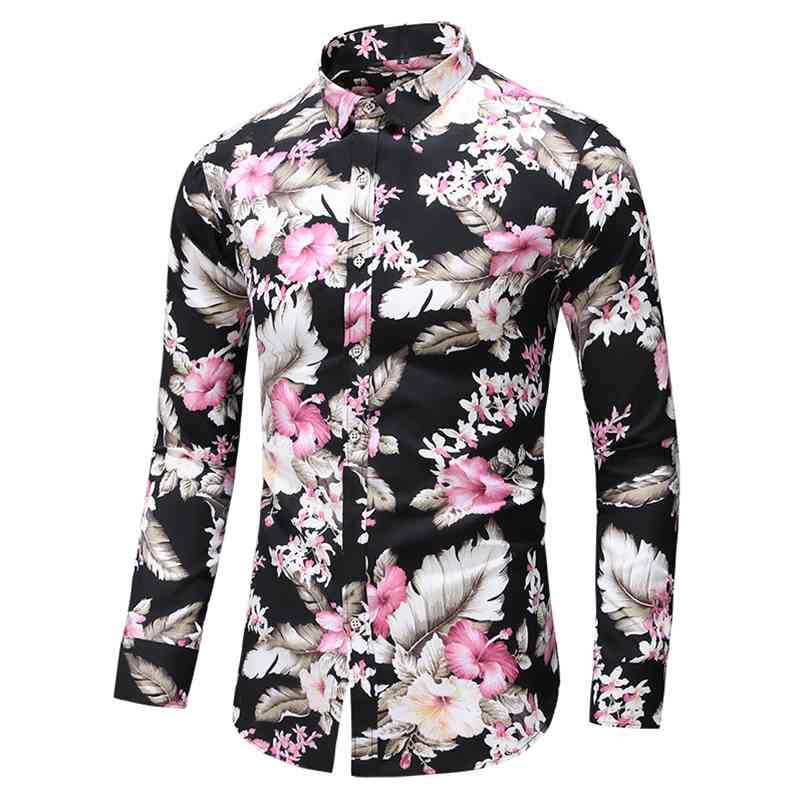 Multiple colors Men Slim Flower Printed Casual Shirt Autumn Male Holiday Party Long Sleeve Dress Shirts Camisa Masculina 6XL 7XL 210714