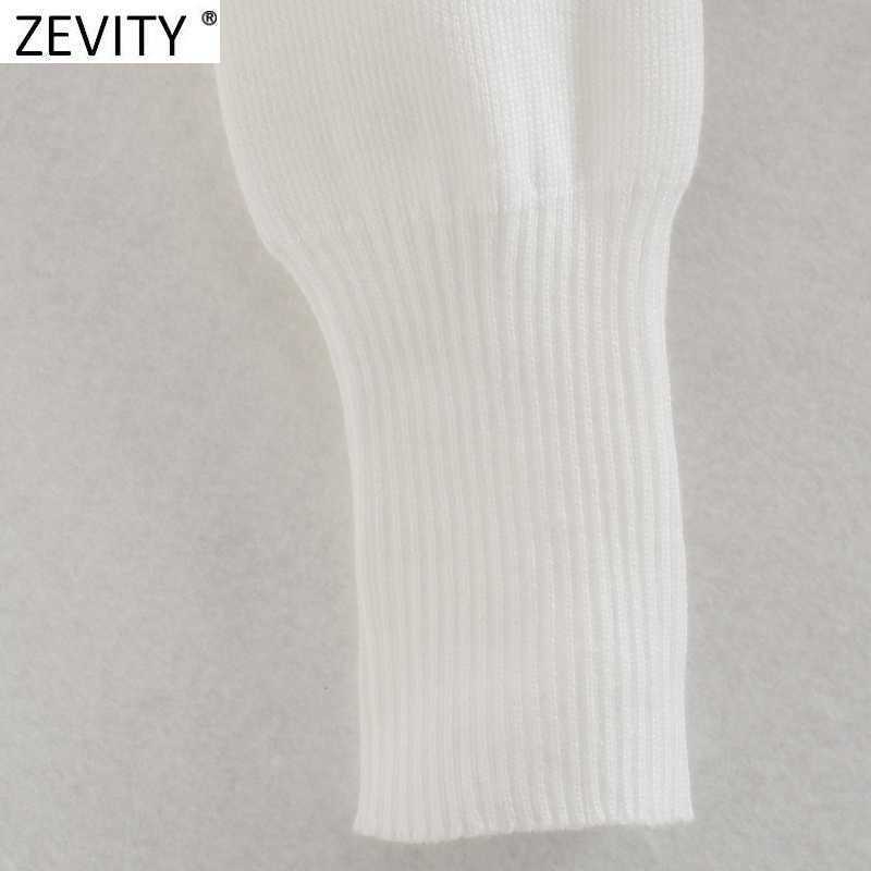 Zevity Women Fashion Stand Collar Long Sleeve White Knitting Sweater Chic Female Backless Lace Up Irregular Pullovers Tops SW847 210603