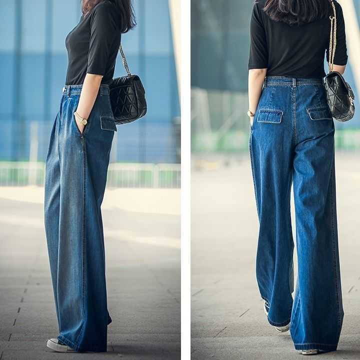 Jeans Women's Wide-leg Jeans 26-34 High Waist Vintage Trousers Casual Simple Blue Buttons Spring Summer Denim Long Pant 210616