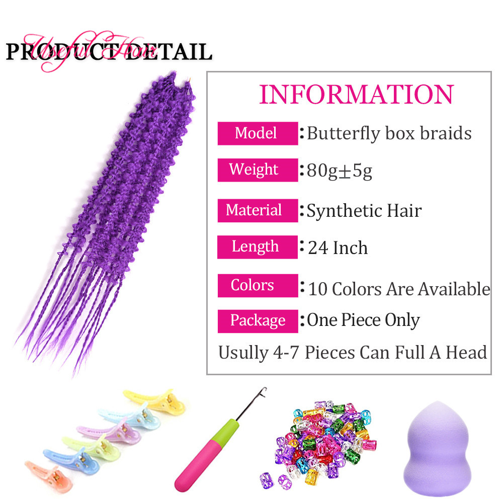 Pre Stretched Butterfly Box Crochet Braid Hair Ombre Colorful Butterfly Locs Crotchet Synthetic Braids Hair Extensions Fashion 3x box 24inch long