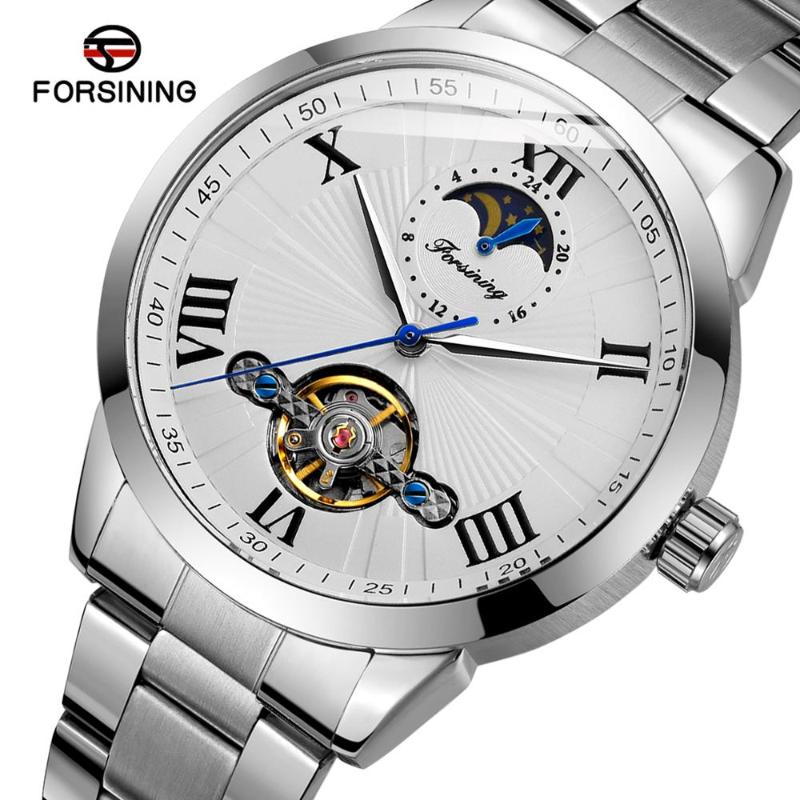 Wristwatches FORSINING Fashion Moon Phase Tourbillion Reloj Hombre Automatic Water Resistant Mens Watches Stainless Steel Mechanical Clock
Wristwatches FORSINING Fashion Moon Phase Tourbillion Reloj Hombre Automatic Water Resistant Mens Watches Stainless Steel Mechanical Clock