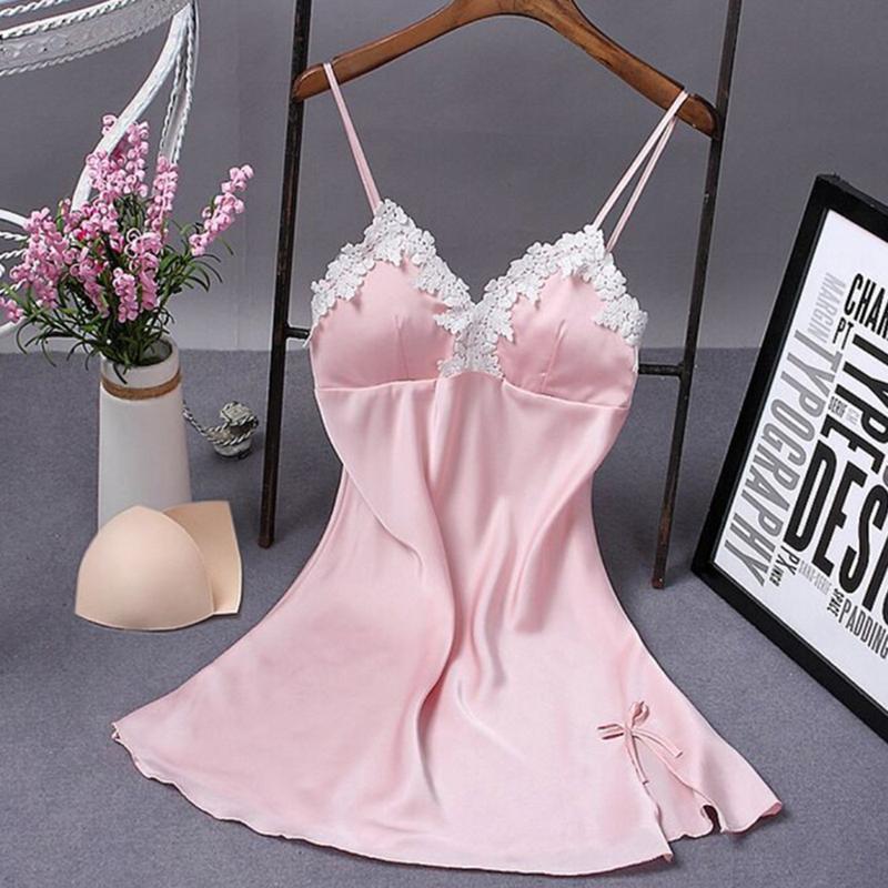 Lace Sleepshirts Women Summer Clothes Sleep Wear Sleeveless Lingerie Sleepwear Nightwear Robe Silk Dress Fashion Sexy Nightgown Women's