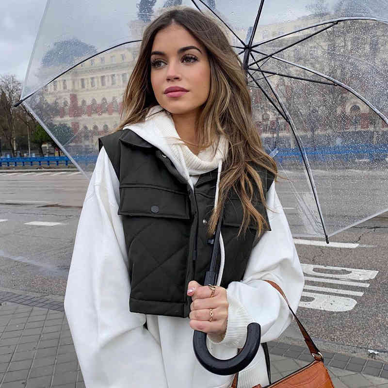 Army Green Women Sweet Short Vest Spring-autumn Fashion Ladies Streetwears Cute Waistcoats Vintage Girls Chic Tops 210430