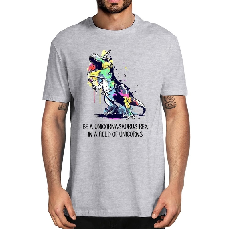 Be A Unicornasaurus Rex In Field Of Unicorns rt colored drawing fashion top Men's 100% cotton T-Shirt women Soft tee 210629