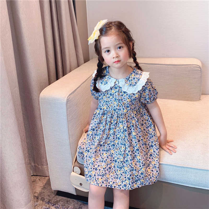 Summer girls lace patchwork turndown collar princess dresses cotton loose floral short sleeve dress 210615
Summer girls lace patchwork turndown collar princess dresses cotton loose floral short sleeve dress 210615