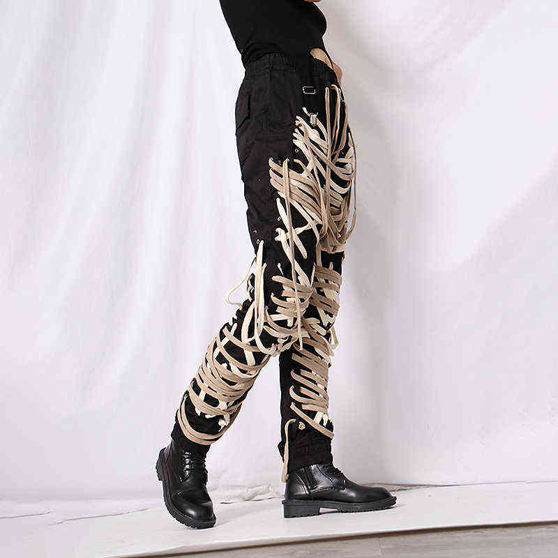 TWOTWINSTYLE Cross Bandage Pants For Women High Waist Full Length Plus Size Casual Black Trousers Female Autumn Style 211115